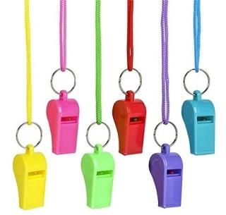 Rhode Island Novelty 12 Neon Plastic Whistle Necklaces on Nylon Braided Cord