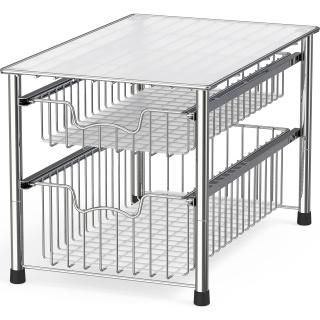 Simple Houseware Stackable 2 Tier Sliding Basket Organiser Drawer Chrome