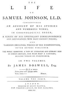 James Boswell 1740-1795 Nscottish Lawyer And Writer Title Page Of The First Edit