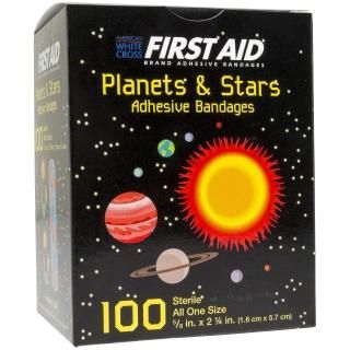 First Aid Children's Adhesive Bandages Planets and Stars 100 Per Box