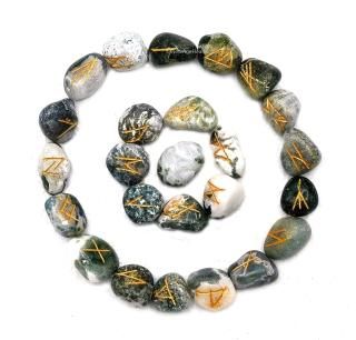 Tree Agate Runes Crystal Runes Set of 25 Engraved Rune Stones with Runes Book PD