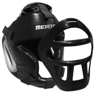 Meister Leather Head Guard w/Removable Face Mask for MMA & Boxing Headgear - Bla