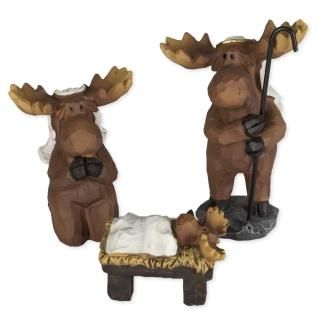 Moose Nativity Set 3 Pc Figurine Set 