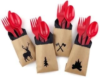 Deer Lumberjack Party Cutlery Set - 24 Ct First Birthday Kids Baby Shower Decor