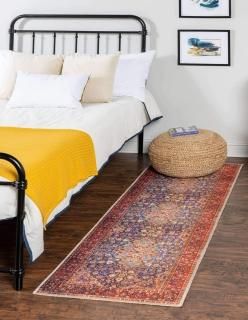 Unique Loom Revival Collection Traditional Medallion Border Navy Blue/Red Runner