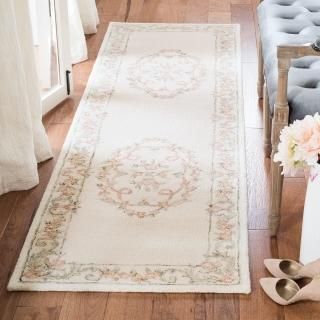 SAFAVIEH Aubusson Collection 2'3 x 8' Ivory / Pink AUB102A Handmade Traditional 