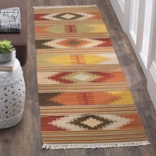 Safavieh Navajo Kilim Collection NVK177A Hand Woven Red and Multi Wool Runner 2'