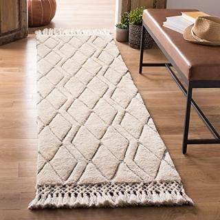 SAFAVIEH Casablanca Shag Collection 2'3 x 8' Ivory/Grey CSB652A Handmade Morocca