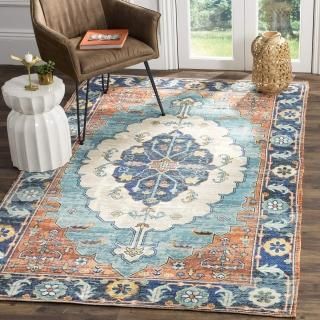 SAFAVIEH Saffron Collection 3' x 5' Blue / Coral SFN585A Handmade Boho Chic Dist