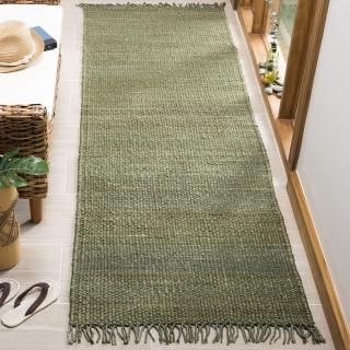 SAFAVIEH Natural Fiber Collection 2'6 x 8' Green NF368G Handmade Boho Fringe Wov