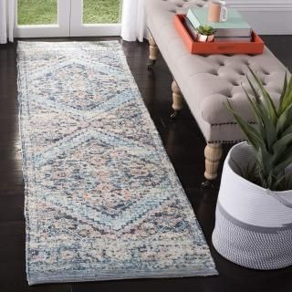 SAFAVIEH Saffron Collection 2'3 x 12' Blue / Turquoise SFN577A Handmade Boho Chi