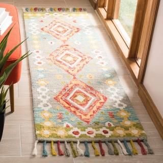 SAFAVIEH Aspen Collection 2'3 x 7' Grey / Red APN119F Handmade Boho Diamond Brai