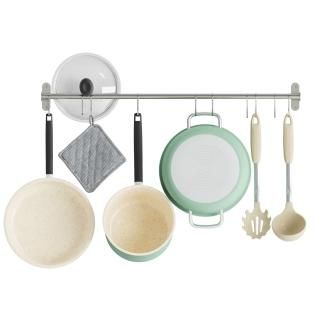 Lyon Stainless Steel Gourmet Kitchen 31.5 Inch Wall Mount Rail and 10 S Hooks Se