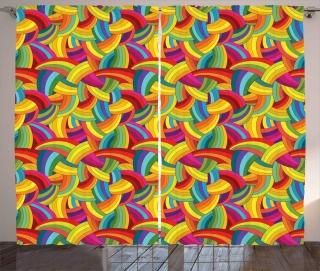 Ambesonne Psychedelic Curtains Colorful Rainbow Pattern with Stripes and Curves 