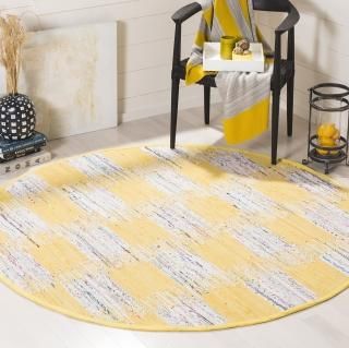 SAFAVIEH Montauk Collection 6' x 6' Round Yellow / Multi MTK721A Handmade Fringe