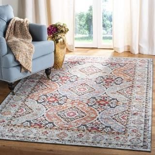 SAFAVIEH Provance Collection 6'7 x 6'7 Square Light Grey/Black PRV185F Boho Chic