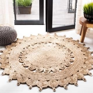 SAFAVIEH Natural Fiber Round Collection 4' x 4' Round Natural NF162A Handmade Bo