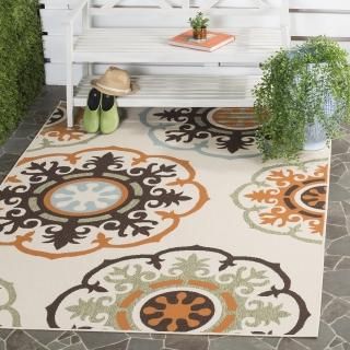 SAFAVIEH Veranda Collection 2'7 x 5' Cream / Terracotta VER002 Floral Indoor/ Ou