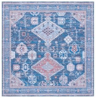 SAFAVIEH Serapi Collection 6' 7 Square Blue/Ivory Boho Chic Oriental Distressed 