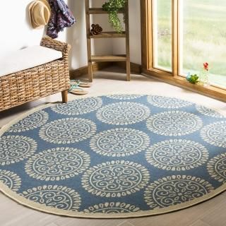 SAFAVIEH Linden Collection 6'7' x 6'7' Round Blue/Cream LND176M Geometric Indoor