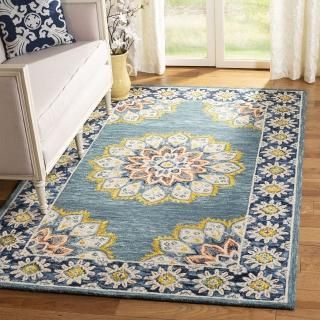 SAFAVIEH Blossom Collection 6' x 6' Square Blue/Gold BLM902M Handmade Premium Wo