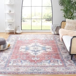SAFAVIEH Serapi Collection 6' 7 Square Red/Ivory Boho Chic Oriental Medallion Di