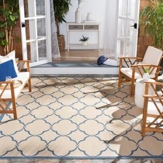 SAFAVIEH Beach House Collection 6'7 x 6'7 Square Cream/Blue BHS125N Trellis Indo