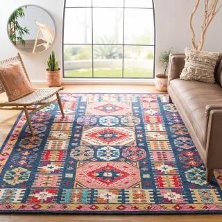 SAFAVIEH Aspen Collection 5' x 8' Blue / Red APN518M Handmade Boho Wool Area Rug