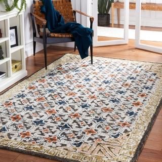 SAFAVIEH Aspen Collection 6' x 9' Blue / Taupe APN294M Handmade Boho Wool & Visc