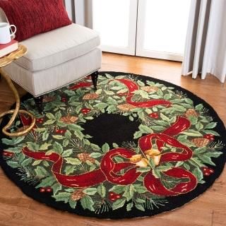 SAFAVIEH Vintage Poster Collection 5' x 5' Round Black / Green VP323A Handmade C