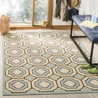 SAFAVIEH Hampton Collection 6'7 x 9'6 Light Blue/Ivory HAM509AL Geometric Indoor