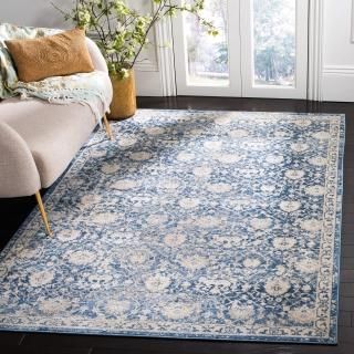 SAFAVIEH Brentwood Collection 5' x 5' Square Navy / Cream BNT896N Floral Distres