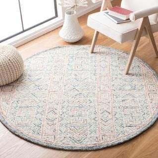 SAFAVIEH Micro-Loop Collection 5' x 5' Round Blue / Green MLP378M Handmade Premi