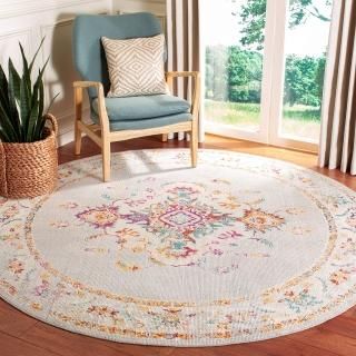 SAFAVIEH Crystal Collection 7' x 7' Round Grey / Cream CRS521F Boho Chic Medalli