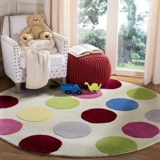 SAFAVIEH Kids Collection 6' x 6' Round Ivory/Multi SFK386A Handmade Polka Dot Wo