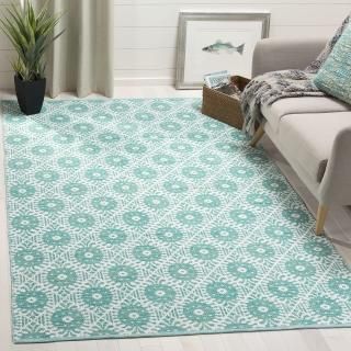 SAFAVIEH Montauk Collection 3' x 5' Aqua / Ivory MTK612H Handmade Cotton Area Ru