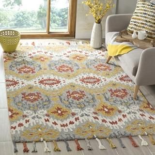 SAFAVIEH Suzani Collection 5' x 8' Grey / Gold SZN202A Hand-Hooked Boho Premium 