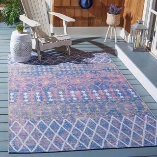 SAFAVIEH Summer Collection 5'3 x 7'6 Blue / Light Blue SMR452M Boho Indoor/ Outd