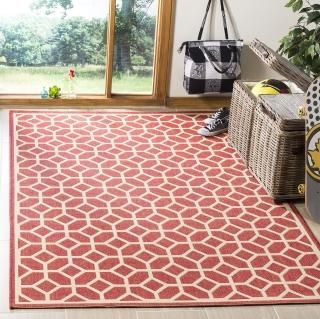 SAFAVIEH Linden Collection 6'7 x 6'7 Square Red/Cream LND127Q Geometric Indoor/ 