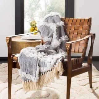 Safavieh Lachlan Fringe Throw Blanket Blue/Beige