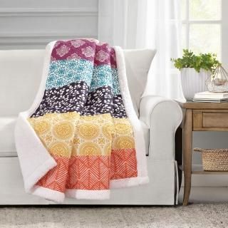 Bohemian Stripe Sherpa Throw Fuchsia/Orange Single 50X60