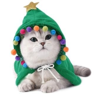 ANIAC Pet Christmas Costume Puppy Xmas Cloak with Star and Pompoms Cat Santa Cap