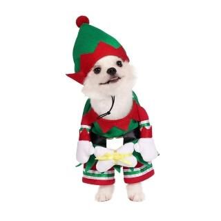 Mogoko Dog Cat Christmas Elf Costume Funny Pet Cosplay Dress with Cap Puppy Flee