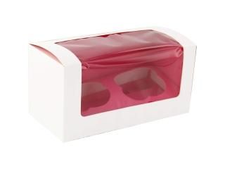 PacknWood Cupcake Box with Window Holds 2 Cupcakes 6.8 x 3.3 x 3.3 Pink Case of 