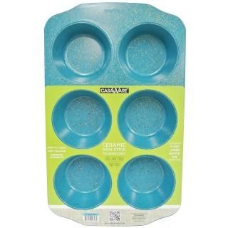 Blue Granite - CasaWare Jumbo Muffin Pan 6 Cup Ceramic Coated Non-Stick Blue Gra
