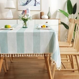 AmHoo Stitching Tassel Tablecloth Striped Table Cloth Rectangle Cotton Linen Dus
