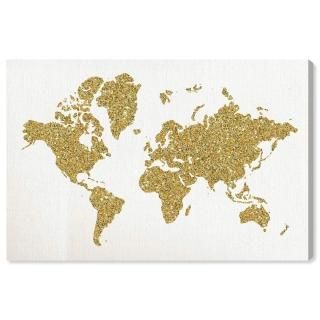 The Oliver Gal Artist Co. Maps Wall Art Canvas Prints 'World in Glitter Ivory' H