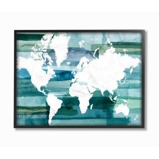 Stupell Industries World Map Blue Green Watercolor Painting Designed by Grace Po