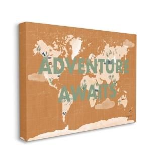 Stupell Industries Tropical World Map Adventure Awaits Sentiments Design by Beck