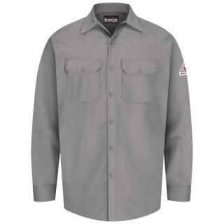 Bulwark Men's Flame Resistant 7 oz Cotton Work Shirt with Sleeve Vent Silver Gre